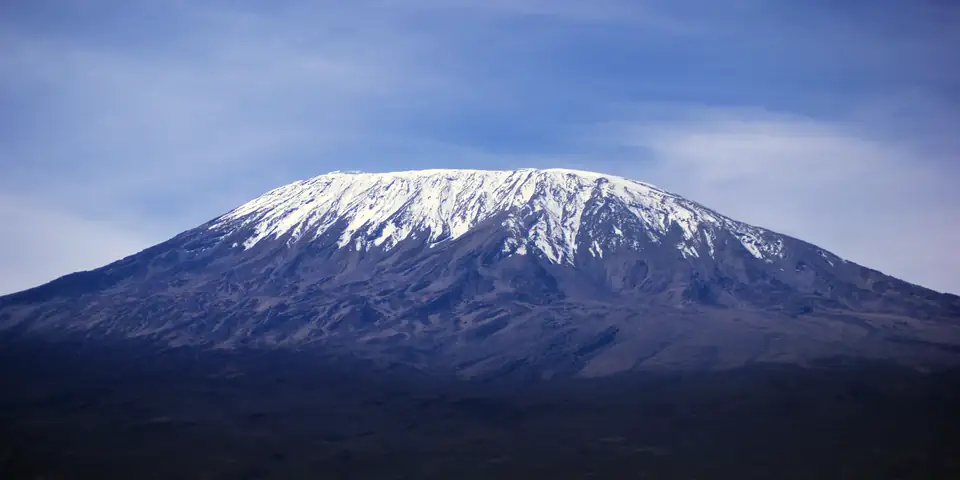 The snow-capped dome of Kibo against a clear sky