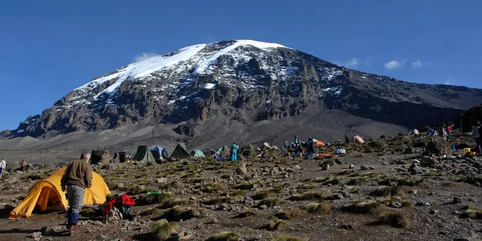 Tents at a high camp below the summit